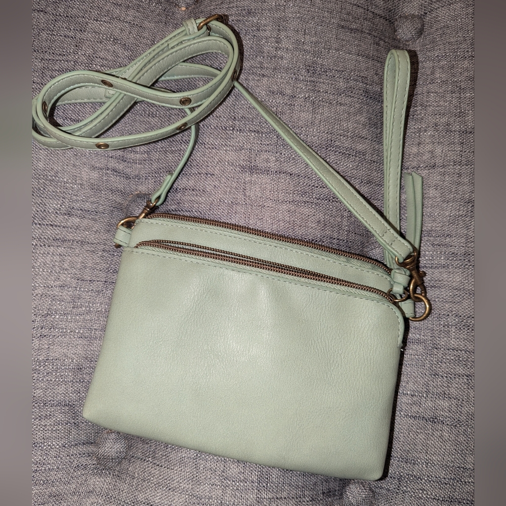 Mint Green faux leather crossbody bag